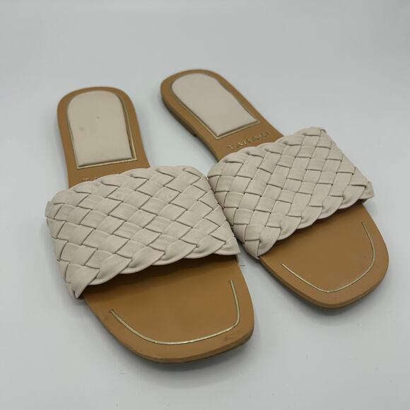 Tahari Slides 8.5 Woven Braided Strap Sandals Cream Beige Flat Slip‑On Minimal - Picture 1 of 12